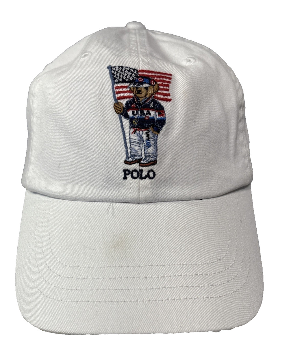 Polo Ralph Lauren Men's White Embroidered Team USA Polo Bear Chino Hat